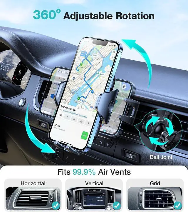 Alt view image 5 of 7 - Car Phone Holder MountNever Drop Clip Air Vent Car Cell Phone Mount StandSilicone Protect Vent & Phone Hands Free Vehicle Cradle for iPhone 16 15 Pro Max Android All Smartphone
