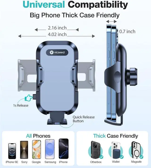 Alt view image 4 of 7 - Car Phone Holder MountNever Drop Clip Air Vent Car Cell Phone Mount StandSilicone Protect Vent & Phone Hands Free Vehicle Cradle for iPhone 16 15 Pro Max Android All Smartphone