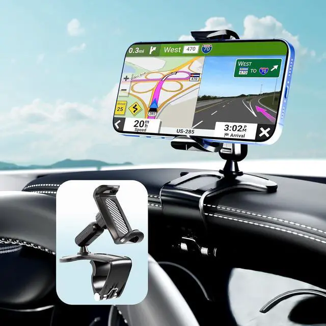 Main image of Phone Mount for Car Dashboard 360 Degree Rotation Universal Cell Phone Holder for Car Clip Mount Stand Suitable for 4 to 7 Smartphones (Standard Black)