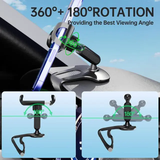 Alt view image 3 of 6 - Phone Mount for Car Dashboard 360 Degree Rotation Universal Cell Phone Holder for Car Clip Mount Stand Suitable for 4 to 7 Smartphones (Standard Black)