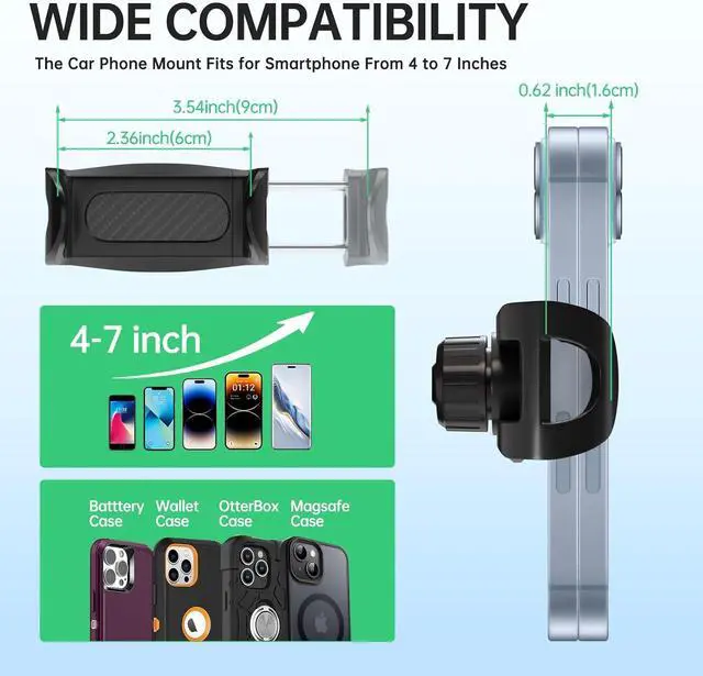 Alt view image 5 of 6 - Phone Mount for Car Dashboard 360 Degree Rotation Universal Cell Phone Holder for Car Clip Mount Stand Suitable for 4 to 7 Smartphones (Standard Black)