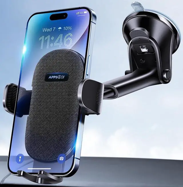 Main image of Car Phone Holder Mount Dashboard/Windshield/Cell Phone Holder for Car Compatible with iPhone  All Phones Black