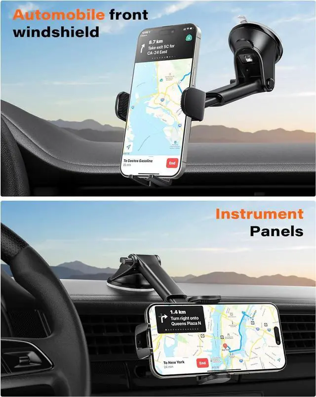 Alt view image 2 of 7 - Car Phone Holder Mount Dashboard/Windshield/Cell Phone Holder for Car Compatible with iPhone  All Phones Black