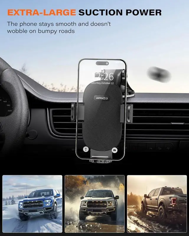 Alt view image 4 of 7 - Car Phone Holder Mount Dashboard/Windshield/Cell Phone Holder for Car Compatible with iPhone  All Phones Black