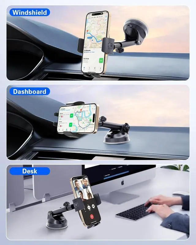 Alt view image 2 of 7 - Phone Mount for Car [Military-Grade Suction] Universal Cell Phone Holder for Your Car Dashboard Windshield Window Automobile Cradle Fit for iPhone  All Smartphones with Thick Case