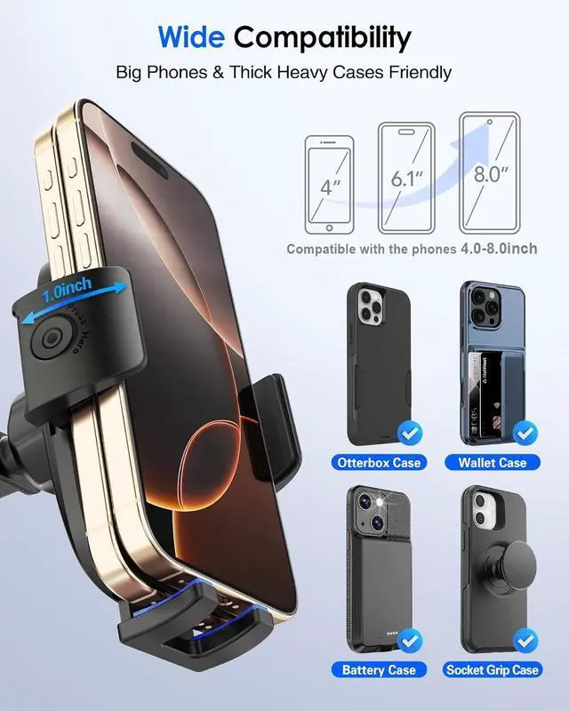 Alt view image 4 of 7 - Phone Mount for Car [Military-Grade Suction] Universal Cell Phone Holder for Your Car Dashboard Windshield Window Automobile Cradle Fit for iPhone  All Smartphones with Thick Case
