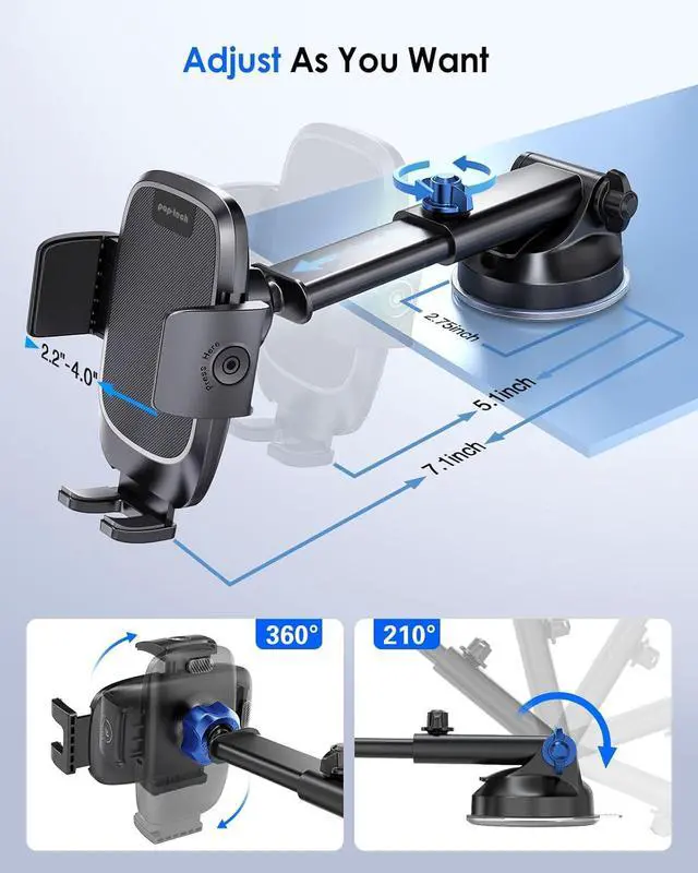 Alt view image 5 of 7 - Phone Mount for Car [Military-Grade Suction] Universal Cell Phone Holder for Your Car Dashboard Windshield Window Automobile Cradle Fit for iPhone  All Smartphones with Thick Case