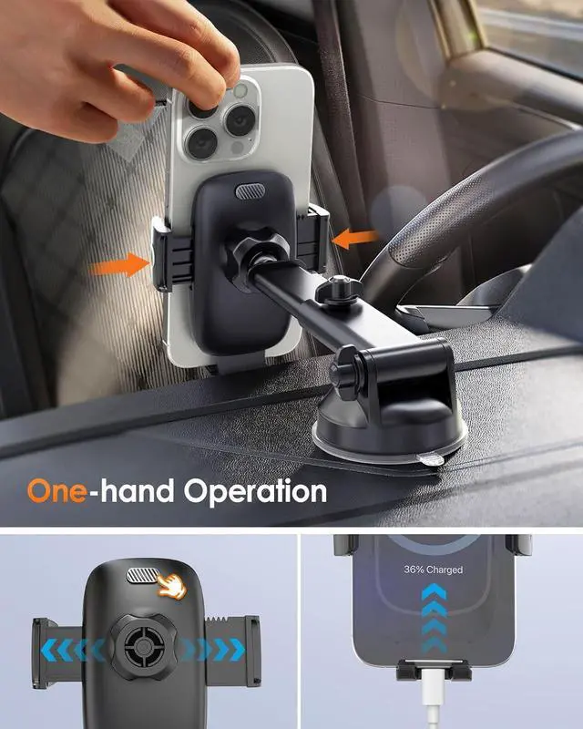 Alt view image 7 of 7 - Phone Mount for Car [Military-Grade Suction] Universal Cell Phone Holder for Your Car Dashboard Windshield Window Automobile Cradle Fit for iPhone  All Smartphones with Thick Case