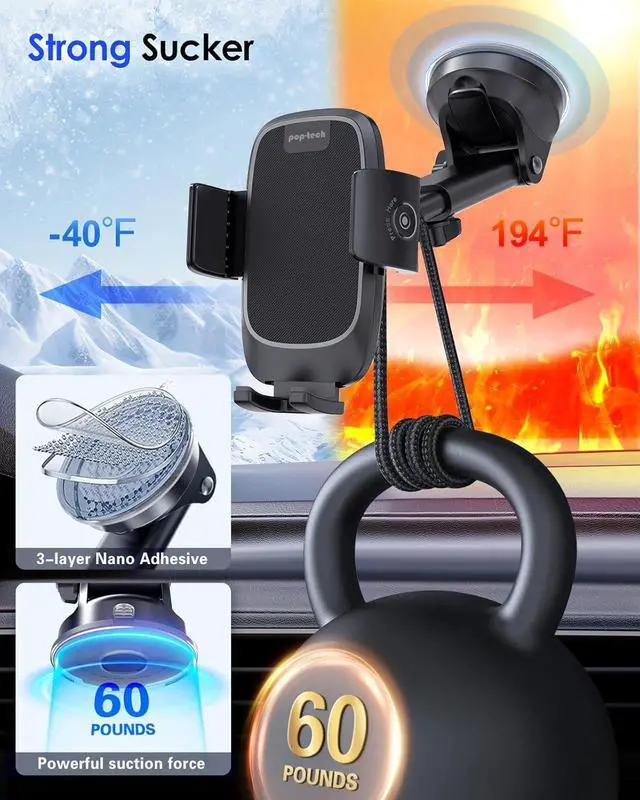 Alt view image 3 of 7 - Phone Mount for Car [Military-Grade Suction] Universal Cell Phone Holder for Your Car Dashboard Windshield Window Automobile Cradle Fit for iPhone  All Smartphones with Thick Case