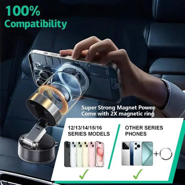 Alt view image 5 of 7 - Vacuum Suction Magnetic Phone Holder Rotatable Magnetic Suction Cup Phone Mount for Car/Mirror/Smooth Surface Foldable and Retractable for All Phones