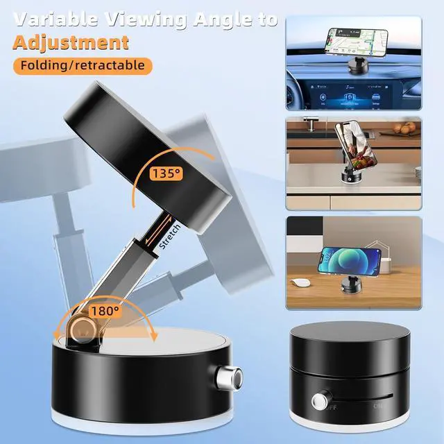 Alt view image 3 of 7 - Vacuum Suction Magnetic Car Phone Holder 2025 New Magnetic Suction Phone Mount Adjustable Electric Vacuum Magnetic Phone Stand for Car Foldable Strong Suction Car Holder Mount