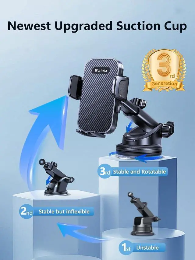 Alt view image 2 of 7 - [Military-Grade] 3-in-1 Phone Holders for Your Car [2025 Most Stable and Flexible Suction Cup] Vent Dashboard Windshield Cell Phone Mount Car Fit for All Phones iPhone