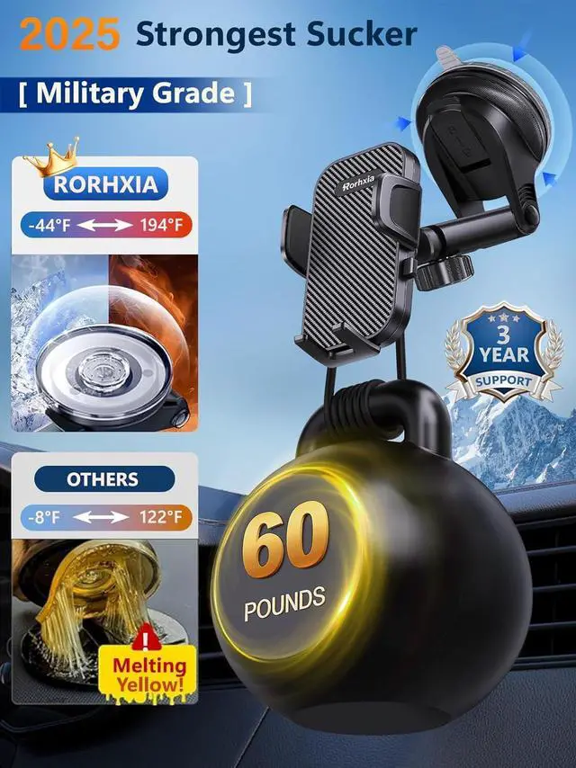 Alt view image 3 of 7 - [Military-Grade] 3-in-1 Phone Holders for Your Car [2025 Most Stable and Flexible Suction Cup] Vent Dashboard Windshield Cell Phone Mount Car Fit for All Phones iPhone