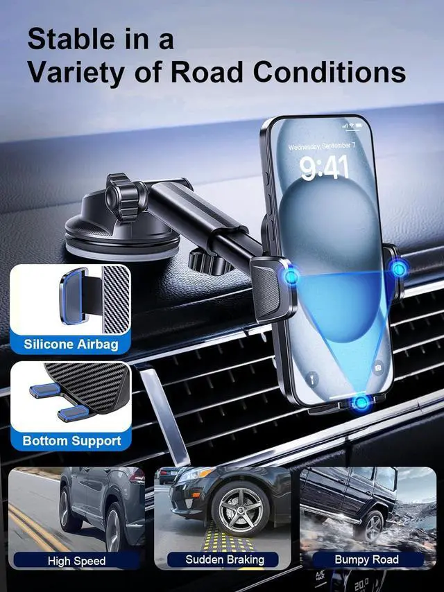 Alt view image 4 of 7 - [Military-Grade] 3-in-1 Phone Holders for Your Car [2025 Most Stable and Flexible Suction Cup] Vent Dashboard Windshield Cell Phone Mount Car Fit for All Phones iPhone