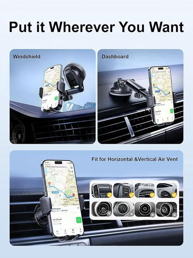 Alt view image 5 of 7 - [Military-Grade] 3-in-1 Phone Holders for Your Car [2025 Most Stable and Flexible Suction Cup] Vent Dashboard Windshield Cell Phone Mount Car Fit for All Phones iPhone