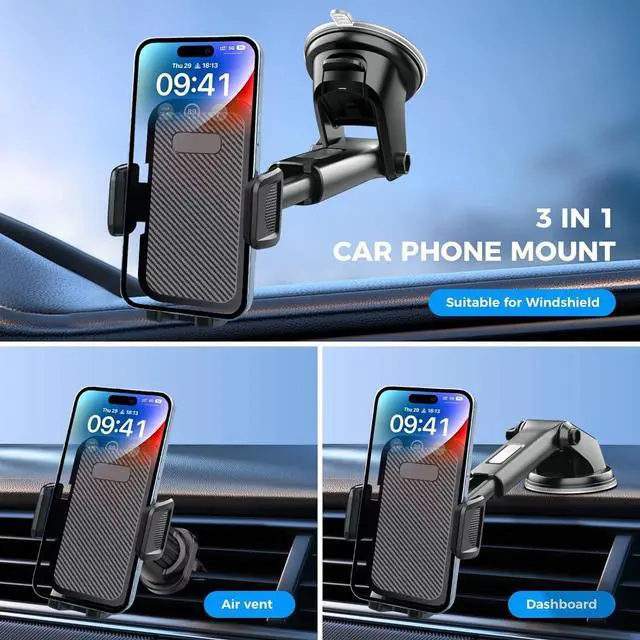 Alt view image 3 of 7 - Phone Mount for Car Military-Grade Car Phone Holder Mount Universal Automobile Dashboard Windshield Cell Phone Holder Truck Vent for iPhone 16 15 14 13 Pro Max