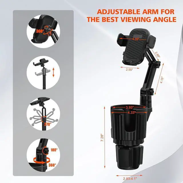 Alt view image 5 of 7 - Newlest 2 in 1 Phone Mount for Car Cup Holder with Adjustable Base Phone Holders for Car Cupholder No Shaking 360 Flexible Neck Phone Mount for All 4-7 Smartphones Cup Holder for Most Bottles