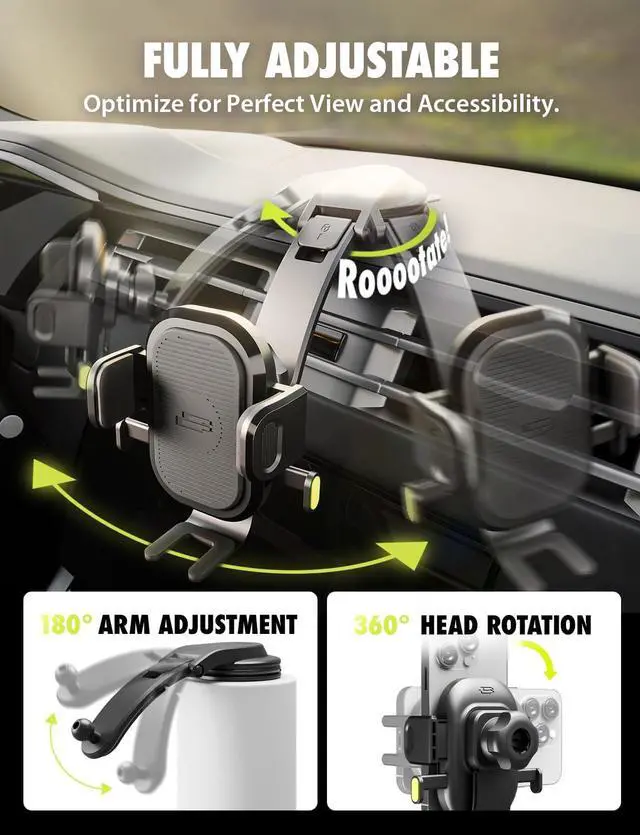 Alt view image 2 of 7 - OneClick Dashboard Cell Phone Holder for Your Car Universal Car Phone Mount with Suction Cup 360 Rotation Dash Mount Cell Phone Holder for iPhone  Google  Other Smartphones