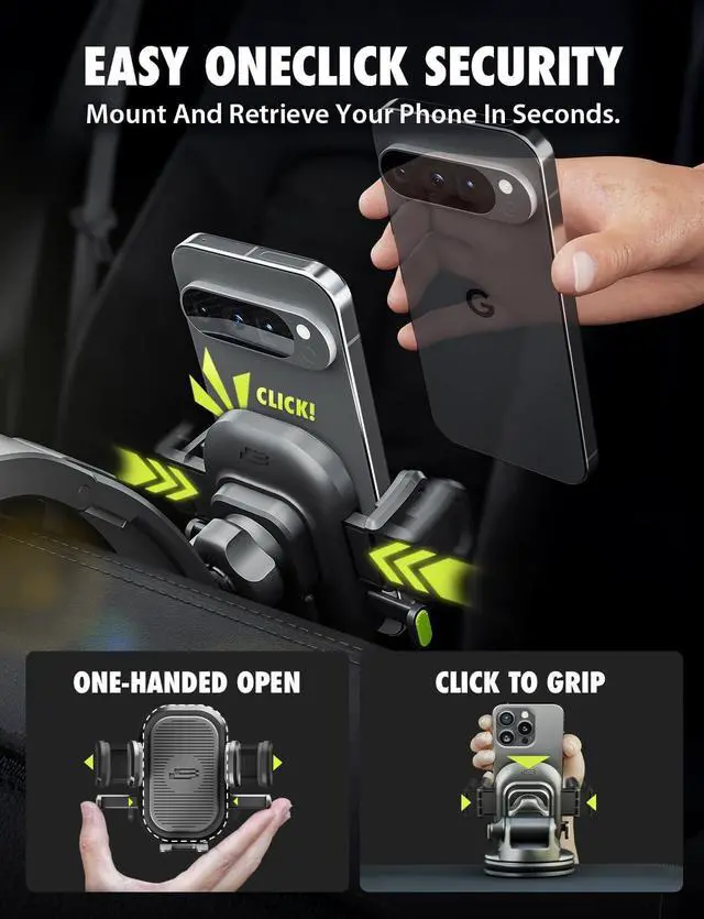 Alt view image 3 of 7 - OneClick Dashboard Cell Phone Holder for Your Car Universal Car Phone Mount with Suction Cup 360 Rotation Dash Mount Cell Phone Holder for iPhone  Google  Other Smartphones