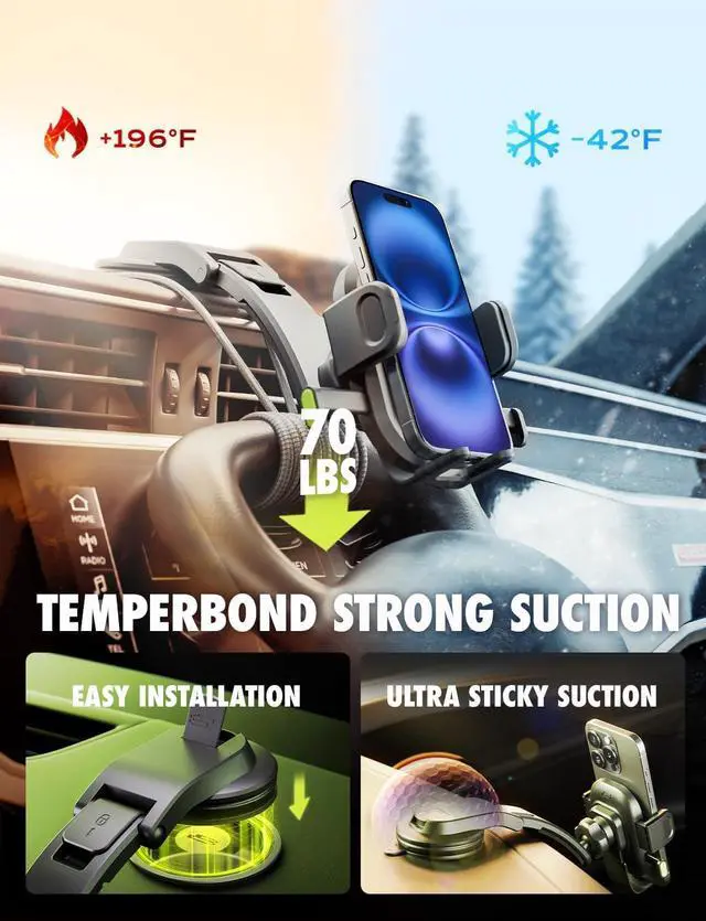 Alt view image 5 of 7 - OneClick Dashboard Cell Phone Holder for Your Car Universal Car Phone Mount with Suction Cup 360 Rotation Dash Mount Cell Phone Holder for iPhone  Google  Other Smartphones