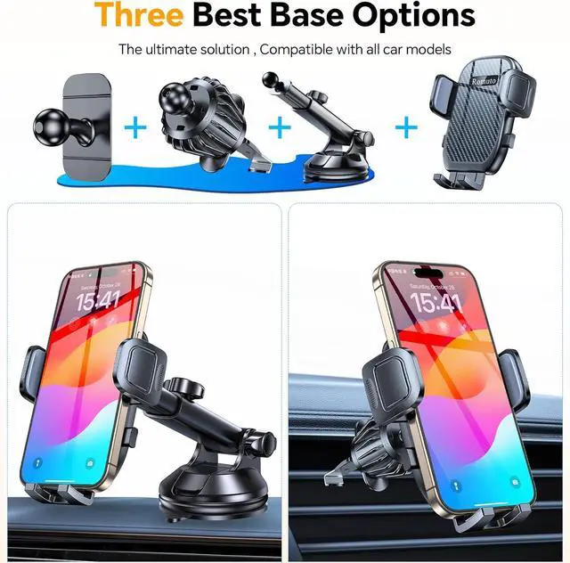 Alt view image 2 of 7 - Car Phone Holder MountWindow + Vent +DashboardDash Mounted Holders Suction Cup Phone Holders for Your Car Phone Mount for Truck Cell Phone Automobile Cradle for iPhone  All Smartphone