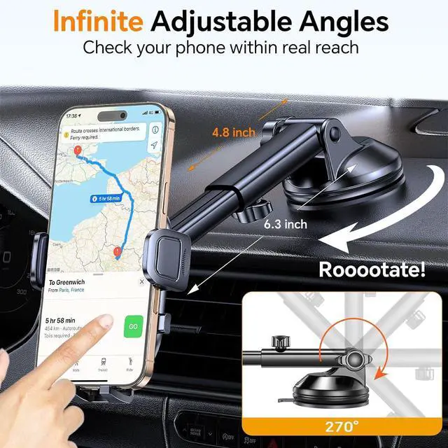 Alt view image 6 of 7 - Car Phone Holder MountWindow + Vent +DashboardDash Mounted Holders Suction Cup Phone Holders for Your Car Phone Mount for Truck Cell Phone Automobile Cradle for iPhone  All Smartphone