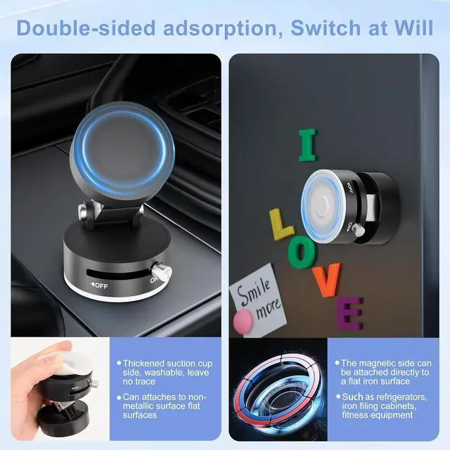 Alt view image 4 of 7 - Magnetic Phone Holder for Car 360 Position Suction Cup Phone Mount Foldable Vacuum Magnetic Phone Stand for i-Phone 16/15/14/13/12 All Phones