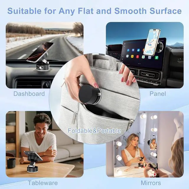 Alt view image 5 of 7 - Magnetic Phone Holder for Car 360 Position Suction Cup Phone Mount Foldable Vacuum Magnetic Phone Stand for i-Phone 16/15/14/13/12 All Phones