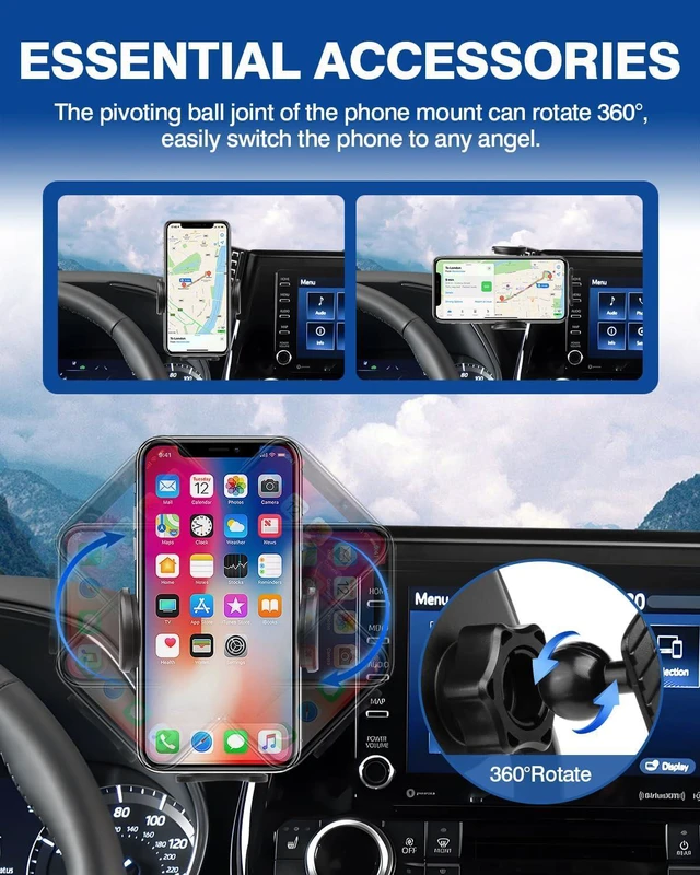 Alt view image 4 of 7 - Custom Fit for Car Phone Holder 2020-2026 Toyota Highlander Accessories Phone Mount 8 Screen Cell Phone Automobile Cradles Hands-Free 360 Degree Rotation