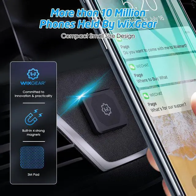 Alt view image 2 of 7 - Rectangle Flat Stick On Dashboard Magnetic Car Mount Holder for Cell Phones and Mini Tablets with Fast Swift-Snap Technology - Extra Slim