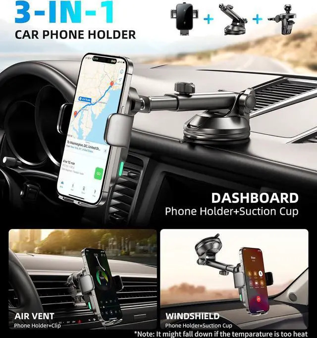 Alt view image 2 of 7 - Dual Coil 15W Car Phone Holder (Not Easy to Disconnect) Wireless Car Charger -Auto Clamping- Charging Phone Holders for Your Car Dash Vent Windshield for Flip S24/S23/S22/S21 iPhone Series