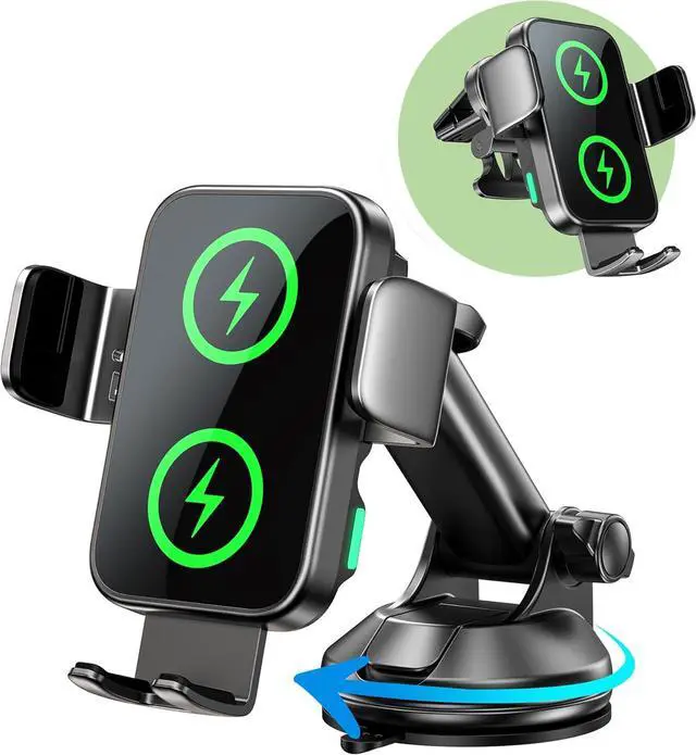 Main image of Dual Coil 15W Car Phone Holder (Not Easy to Disconnect) Wireless Car Charger -Auto Clamping- Charging Phone Holders for Your Car Dash Vent Windshield for Flip S24/S23/S22/S21 iPhone Series