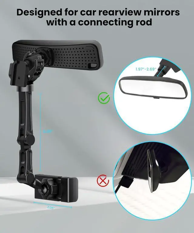 Alt view image 3 of 7 - Rear View Mirror Phone Holder Aluminum Alloy Mount Car Phone Holder Universal Rotatable and Retractable Rearview Mirror Phone Mount for Car Truck