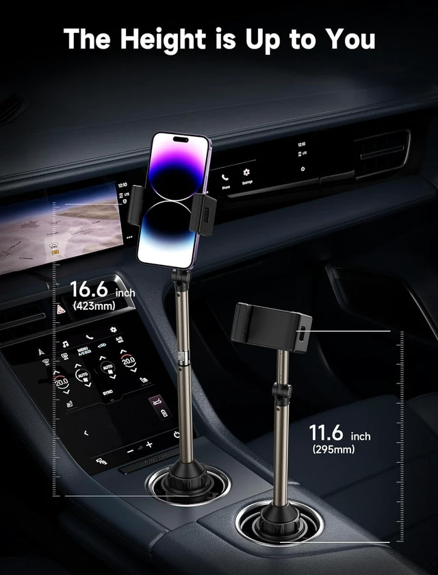 Alt view image 2 of 7 - JSAUX Car Cup Holder Cellphone Mount, Metal Long-Arm Ultra Stable Phone Holder for Car Cupholders - Adjustable for iPhone 16 15 Pro Max 13 12 11, Samsung Galaxy S24 S23 Ultra, Google Pixel 9 Pro