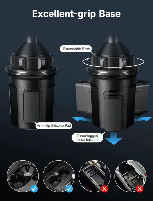 Alt view image 5 of 7 - JSAUX Car Cup Holder Cellphone Mount, Metal Long-Arm Ultra Stable Phone Holder for Car Cupholders - Adjustable for iPhone 16 15 Pro Max 13 12 11, Samsung Galaxy S24 S23 Ultra, Google Pixel 9 Pro