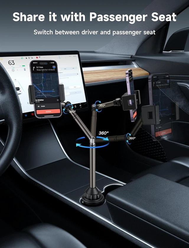 Alt view image 4 of 7 - JSAUX Car Cup Holder Cellphone Mount, Metal Long-Arm Ultra Stable Phone Holder for Car Cupholders - Adjustable for iPhone 16 15 Pro Max 13 12 11, Samsung Galaxy S24 S23 Ultra, Google Pixel 9 Pro