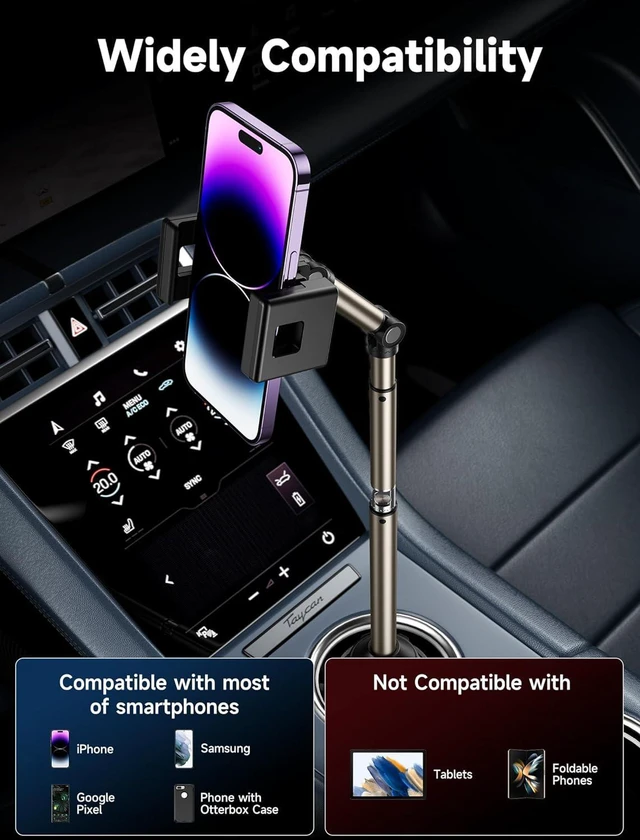 Alt view image 7 of 7 - JSAUX Car Cup Holder Cellphone Mount, Metal Long-Arm Ultra Stable Phone Holder for Car Cupholders - Adjustable for iPhone 16 15 Pro Max 13 12 11, Samsung Galaxy S24 S23 Ultra, Google Pixel 9 Pro