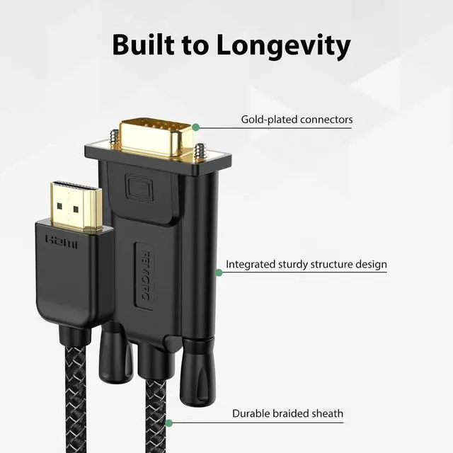 Alt view image 2 of 7 - HDMI to VGA Cable 3ft HDMI-to-VGA Monitor Cable HDMI Adapter Cord (Male to Male) for Monitor Computer Laptop Desktop PC Projector HDTV and More