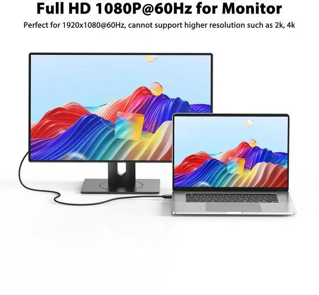 Alt view image 3 of 7 - HDMI to VGA Cable 6 Feet Male to Male Nylon Braided Cord 1080P@60Hz for Monitor Computer Desktop Laptop PC Projector HDTV Xbox Raspberry Pi  (UniDirectional)