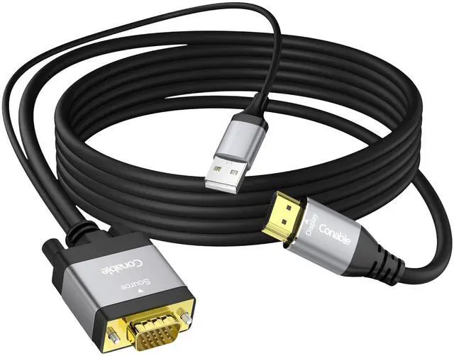 Main image of VGA to HDMI Cable 6 FT with USB Power Supply Real 1080P@60Hz Video Output Unidirectional Cable from VGA Computer/Laptop to HDMI Monitor/TV/Projector (Not Supporting Audio)