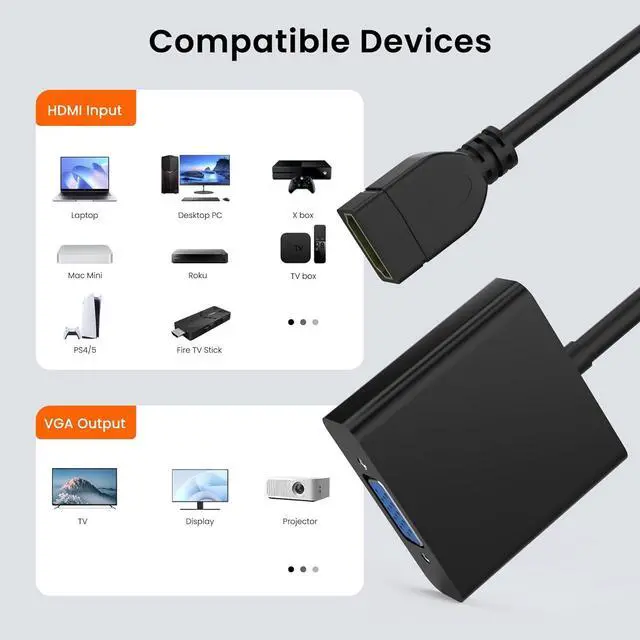 Alt view image 7 of 7 - avedio Links HDMI to VGA Adapter Active HDMI to VGA Converter (Female to Female) with Audio Support HD 1080P@60Hz TV Stick Raspberry Pi Chromebook  Xbox (3.5mm Audio Cable Included)