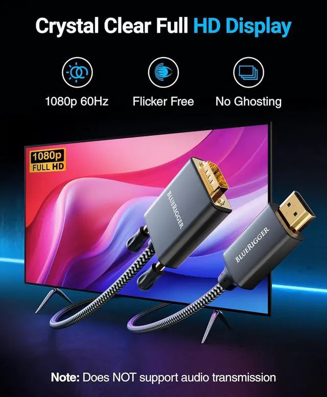 Alt view image 2 of 7 - HDMI to VGA Cable 6FT (Unidirectional 1080P 60Hz HDMI Adapter for Monitor Male to Male HDMI Source to VGA Display) - Compatible with Desktop Laptop PC Monitor Projector HDTV