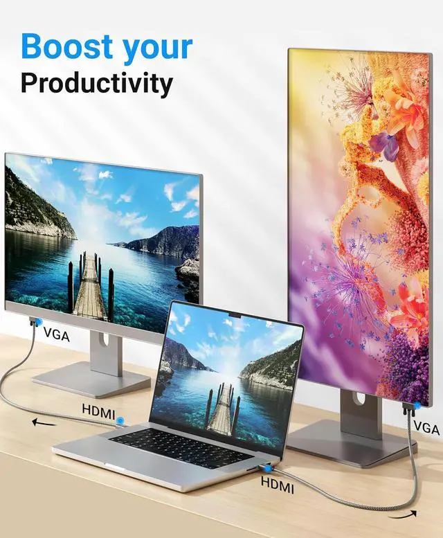 Alt view image 3 of 7 - HDMI to VGA Cable 6FT (Unidirectional 1080P 60Hz HDMI Adapter for Monitor Male to Male HDMI Source to VGA Display) - Compatible with Desktop Laptop PC Monitor Projector HDTV