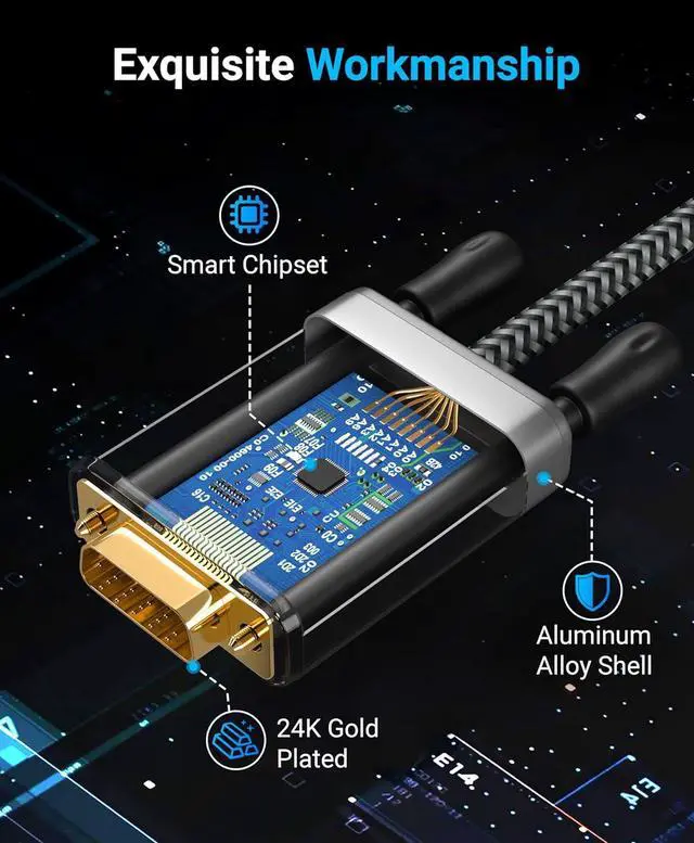 Alt view image 6 of 7 - HDMI to VGA Cable 6FT (Unidirectional 1080P 60Hz HDMI Adapter for Monitor Male to Male HDMI Source to VGA Display) - Compatible with Desktop Laptop PC Monitor Projector HDTV