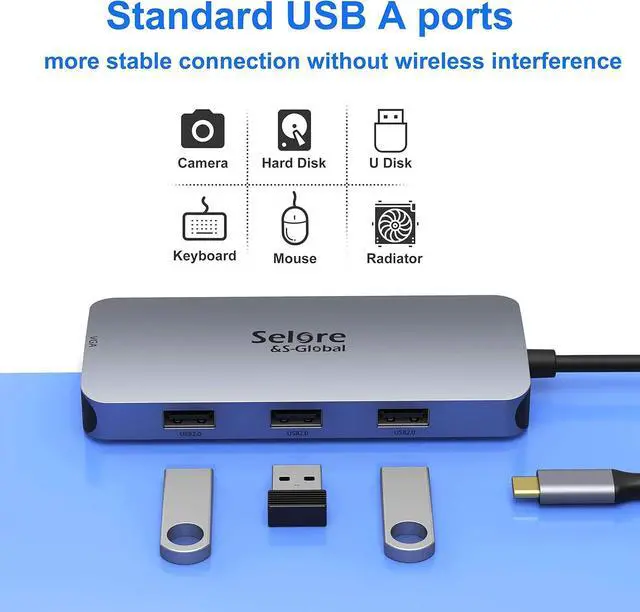 Alt view image 5 of 6 - USB C to Dual HDMI Adapter 7 in 1 USB C Docking Station to Dual HDMI Displayport VGA USB to 3USB 2.0 Multi Monitor Adapter for  XPS 13 15  Yoga  Matebook X pro etc