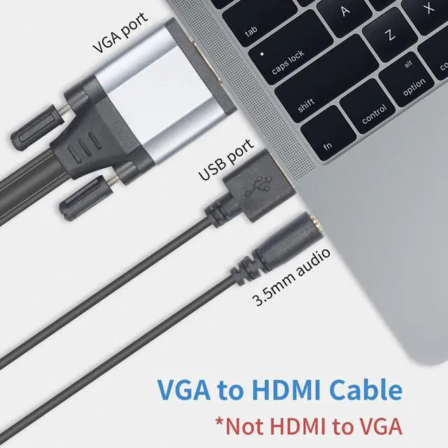 Alt view image 2 of 7 - VGA to HDMI Adapter Cable 5FT/1.5M Gold Plated 1080P Active VGA Male to HDMI Male Analog Video Adapter Cable with Power and Audio Output Converter Cable