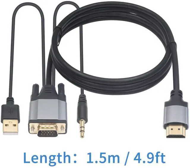 Alt view image 4 of 7 - VGA to HDMI Adapter Cable 5FT/1.5M Gold Plated 1080P Active VGA Male to HDMI Male Analog Video Adapter Cable with Power and Audio Output Converter Cable