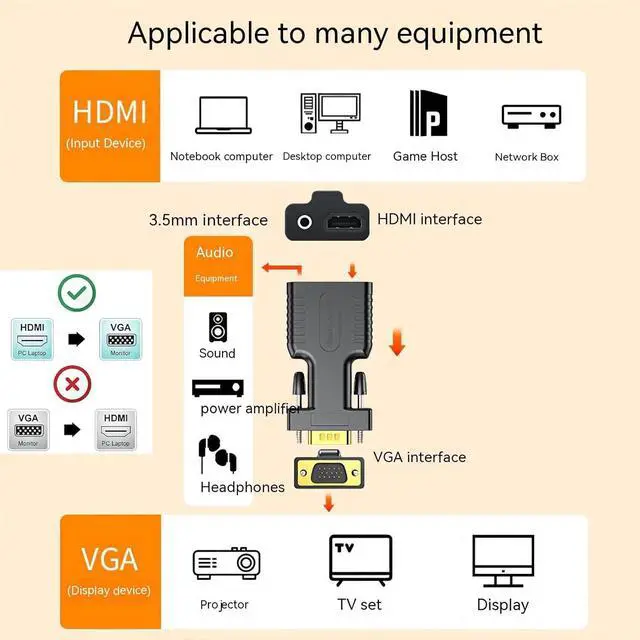 Alt view image 2 of 7 - HDMI to VGA Adapter Converter hdmi vga Suitable for laptops Old Computers Monitors projectors.hdmi to 3.5mmaudio Adapter hdmi-to-vga