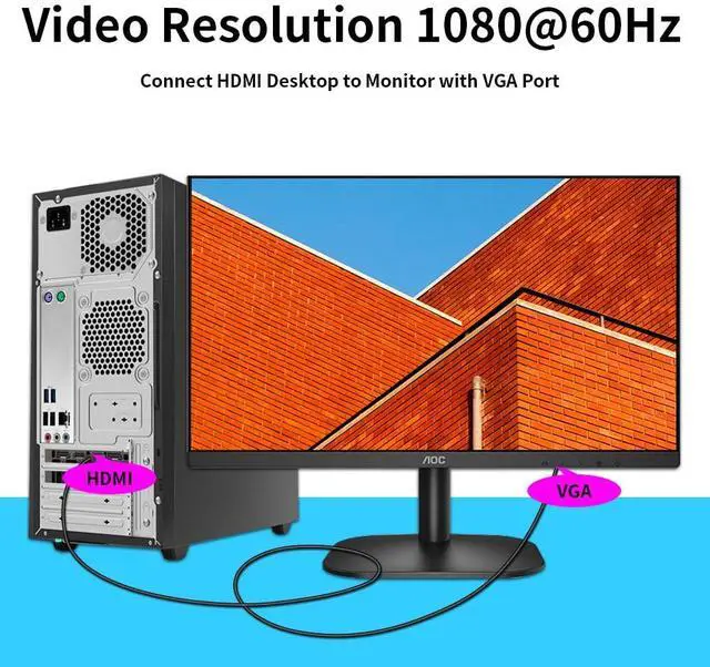 Alt view image 6 of 7 - HDMI to VGA Cable Uni-Directional HDMI Computer to VGA Monitor Cable (20ft)