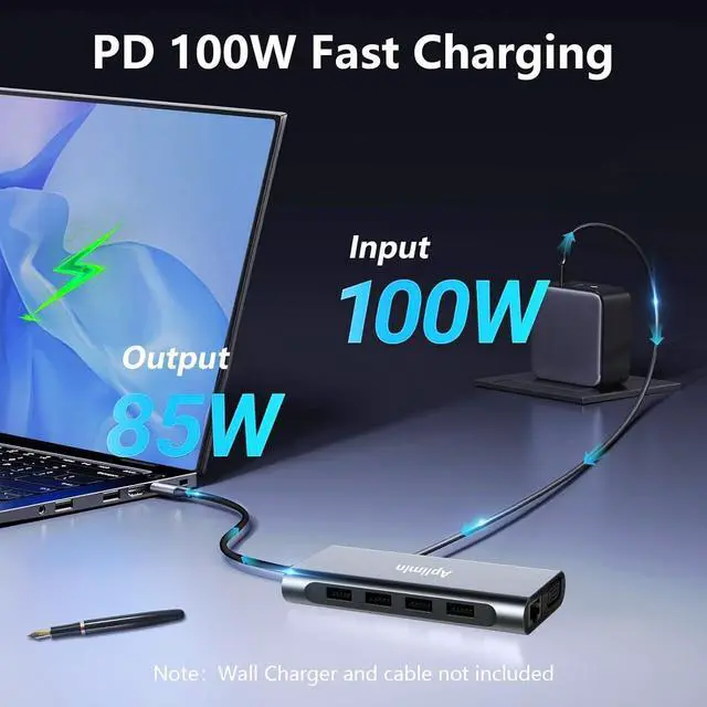 Alt view image 5 of 7 - USB C HUB USB C Adapter 11 in 1 Dongle with 4K HDMI VGA PD 100W 1 X USB 3.0 3 X USB 2.0 Ethernet SD/TF Card Reader 3.5mm Headphone Jack for iPhone 16/15 MacBook Pro/Air Other Type C Laptops